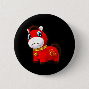 Badge Rond 5 Cm Cheval Triste Pleureur Rouge Kawaii Zodiaque 2026