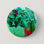 Badge Rond 5 Cm Cheval Turquoise Mistletoe de Noël (Devant)