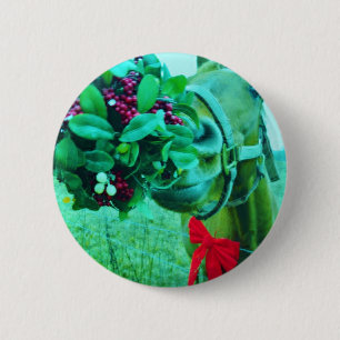 Badge Rond 5 Cm Cheval Turquoise Mistletoe de Noël