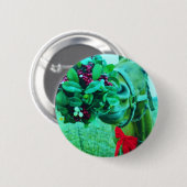 Badge Rond 5 Cm Cheval Turquoise Mistletoe de Noël (Devant & derrière)