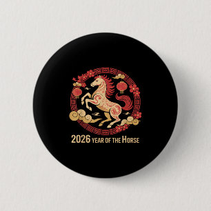 Badge Rond 5 Cm Cheval vintage 2026 Zodiac Nouvel An Chinois Du
