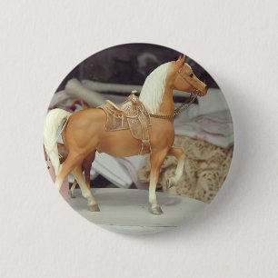 Badge Rond 5 Cm cheval vintage, Palomino en plastique