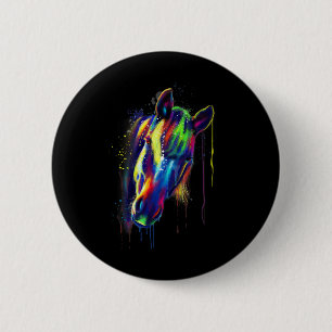 Badge Rond 5 Cm Cheval Visage Main Dessinée Couleur de l'eau Splas