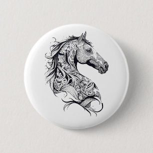 Badge Rond 5 Cm Cheval Wild Animal Nature Illustration Art tatouag