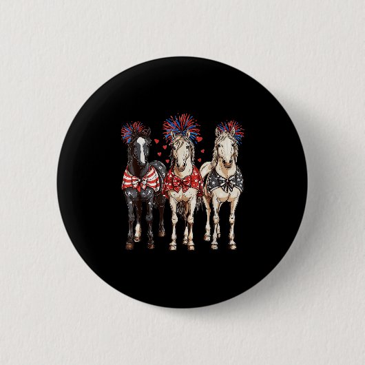 Badge Rond 5 Cm Chevaux 4 juillet Cheval patriotique Drapeau améri (Devant)