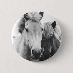 Badge Rond 5 Cm Chevaux, amateurs de chevaux noirs et blancs photo