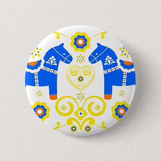 Badge Rond 5 Cm Chevaux bleus de Dala (Devant)