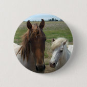 Badge Rond 5 Cm Chevaux Brown Et Blanc, (Devant)