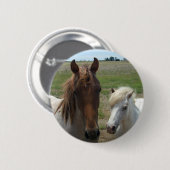 Badge Rond 5 Cm Chevaux Brown Et Blanc, (Devant & derrière)