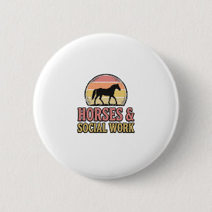 Badge Rond 5 Cm Chevaux & Conception Vectorielle Rétro Crépuscule