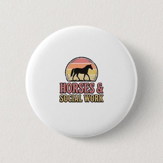 Badge Rond 5 Cm Chevaux & Conception Vectorielle Rétro Crépuscule (Devant)