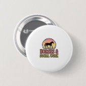 Badge Rond 5 Cm Chevaux & Conception Vectorielle Rétro Crépuscule (Devant & derrière)