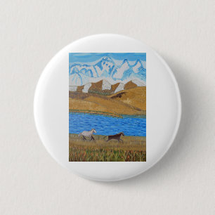 Badge Rond 5 Cm Chevaux courant dans les montagnes
