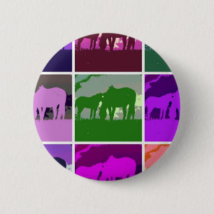 Badge Rond 5 Cm Chevaux d'art pop multicolore