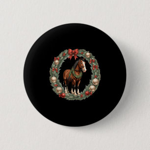 Badge Rond 5 Cm Chevaux de Noël de Clydesdale & Une couronne d