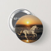 Badge Rond 5 Cm Chevaux d'imaginaire : Coucher du soleil (Devant & derrière)