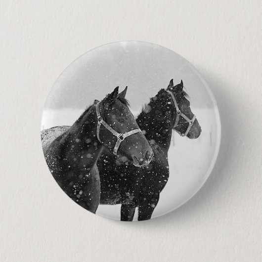 Badge Rond 5 Cm Chevaux en chute de neige (Devant)