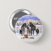 Badge Rond 5 Cm Chevaux Grulla Grey Appaloosa Sur Une Ferme À Neig (Devant & derrière)