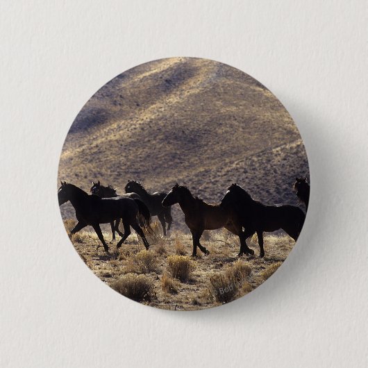 Badge Rond 5 Cm Chevaux sauvages de mustang dans le désert 1 (Devant)