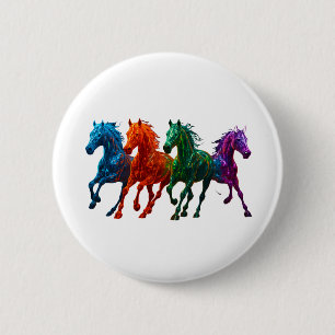 Badge Rond 5 Cm Chevaux Vibrants en Verre - Art Coloré en Cheval