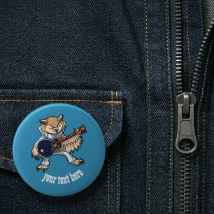 Badge Rond 5 Cm Chevêche de guitare rock-roll en caricature en cos