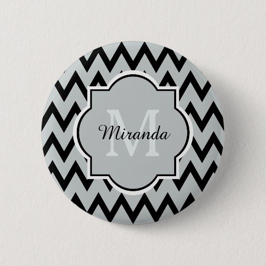 Badge Rond 5 Cm Chevron Zigzag Nom et Monogramme de Black Grey ten (Devant)