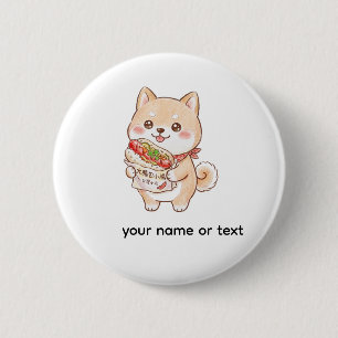 Badge Rond 5 Cm Chiba Inu mignon avec roulé de saucisse de Taïwan