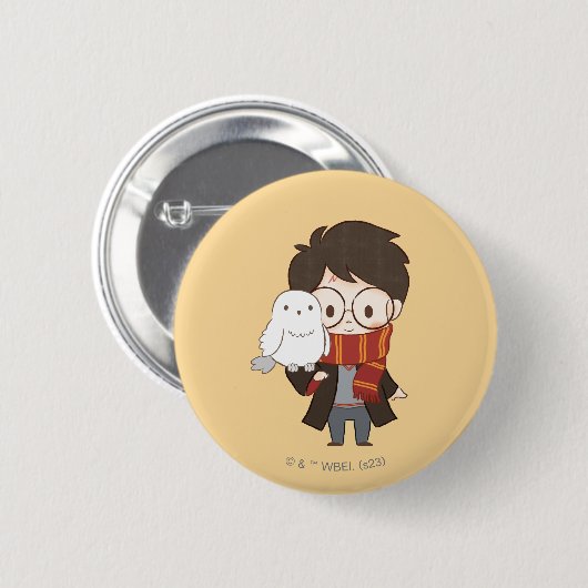 Badge Rond 5 Cm Chibi HARRY POTTER™ & Hedwig (Devant & derrière)
