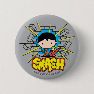 Badge Rond 5 Cm Chibi Superman S'Est Brisé À Travers Un Mur De Bri