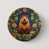 Badge Rond 5 Cm Chic Capybara - William Morris Inspiré (Devant)