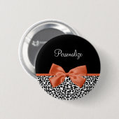 Badge Rond 5 Cm Chic Empreinte de léopard Burnt Orange Bow et nom (Devant & derrière)