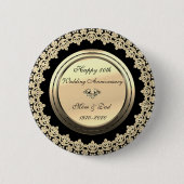 Badge Rond 5 Cm Chic floral brille noir 50e anniversaire Mariage (Devant)