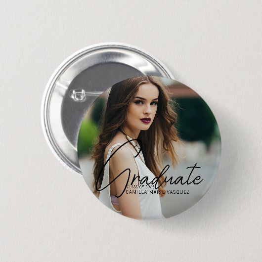 Badge Rond 5 Cm Chic Graduation Photo manuscrite Script superposit (Devant & derrière)