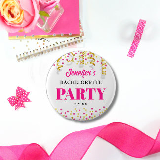 Badge Rond 5 Cm Chic Hot Pink & Gold Dots Bachelorette Party