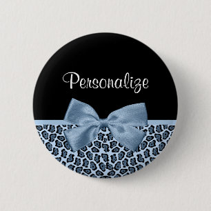 Badge Rond 5 Cm Chic Jaguar Imprimer Bleu Clair Bow Avec Nom
