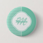 Badge Rond 5 Cm Chic Mint Green Houndstooth avec Monogramme et nom (Devant)