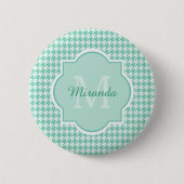 Badge Rond 5 Cm Chic Monogram Mint Green Houndstooth Avec Nom (Devant)