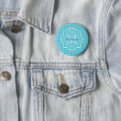 Badge Rond 5 Cm Chic Monogramme Turquoise Houndstooth Avec Nom (En situation)