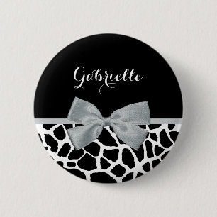 Badge Rond 5 Cm Chic noir et blanc Giraffe Imprimer Argent Gris Bo