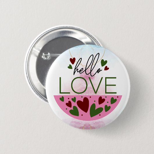 Badge Rond 5 Cm Chic Salutations : Hello Love Button (Devant & derrière)