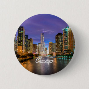 Badge Rond 5 Cm Chicago Illinois City La Nuit