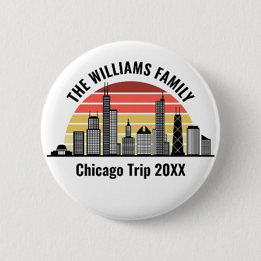 Badge Rond 5 Cm Chicago Sunset Customized Family Trip (Devant)