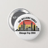 Badge Rond 5 Cm Chicago Sunset Customized Family Trip (Devant & derrière)