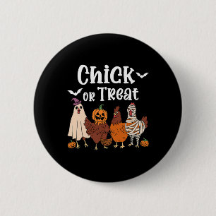 Badge Rond 5 Cm Chick Or Treat Drôle Épouvantail Poule Halloween F