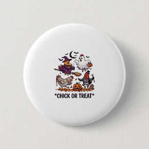 Badge Rond 5 Cm Chick Or Treat Haloween Poulets Sorcière Fantôme C