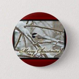 Badge Rond 5 Cm Chickadee noir de Noël en neige