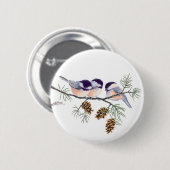 Badge Rond 5 Cm CHICKADEES et PINECONES par SHARON SHARPE (Devant & derrière)