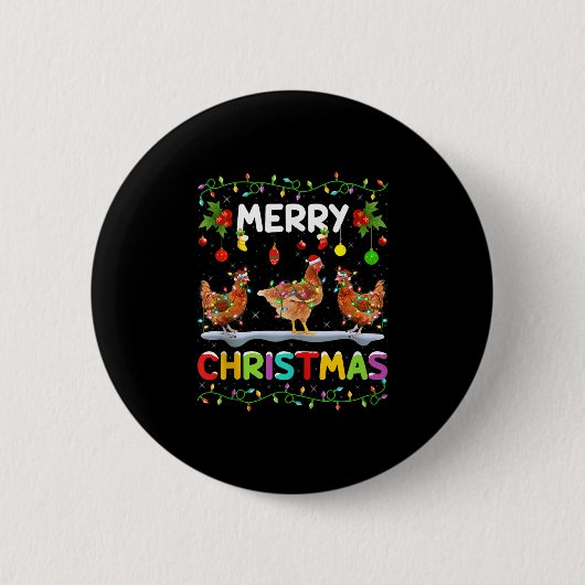 Badge Rond 5 Cm Chicken Merry Christmas Lights Santa Hat Funny Chi (Devant)