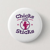 Badge Rond 5 Cm Chicks avec bâtons Golf Golfing Femmes (Devant)