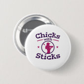 Badge Rond 5 Cm Chicks avec bâtons Golf Golfing Femmes (Devant & derrière)